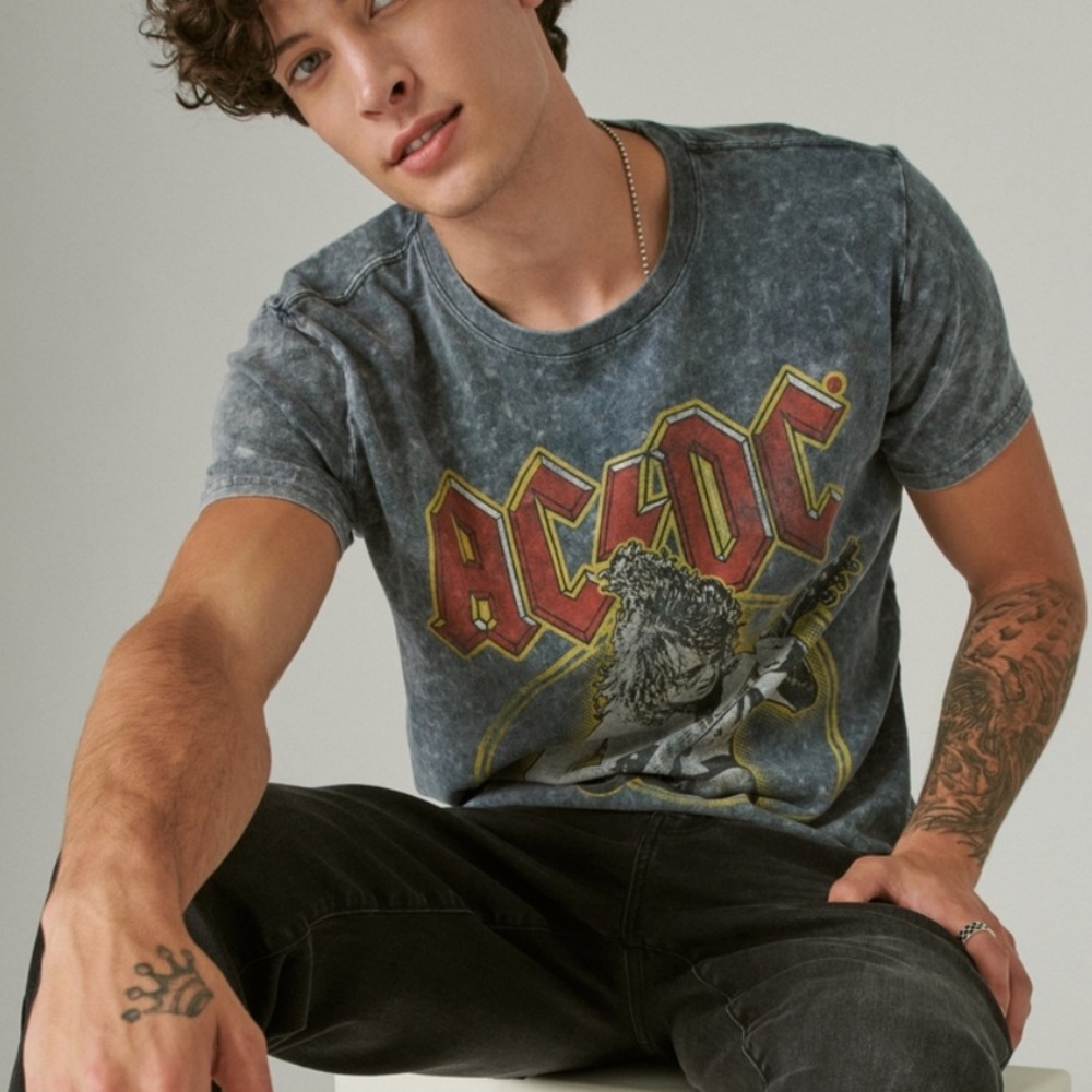 NWT Lucky Brand AC/DC Graphic Tee Dark Slate Size Small